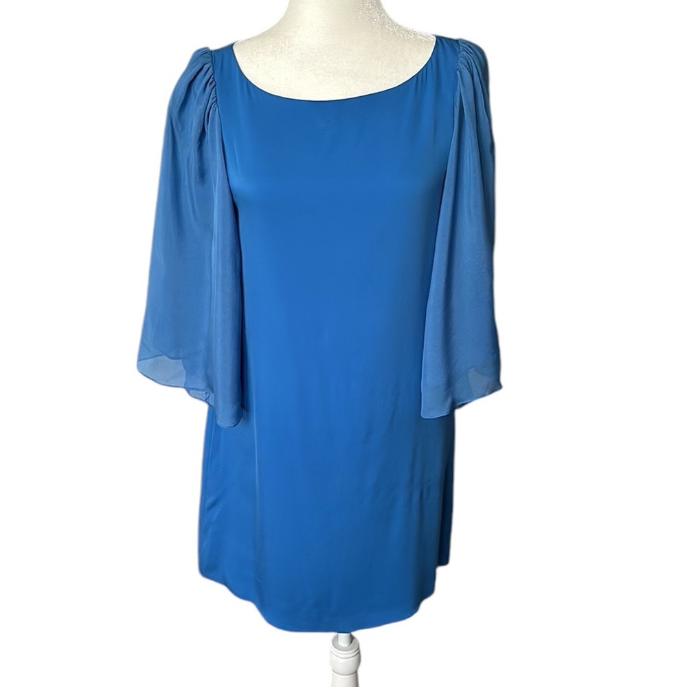 Alice & Olivia blue silk shift mini dress size M party cruise cocktail party
